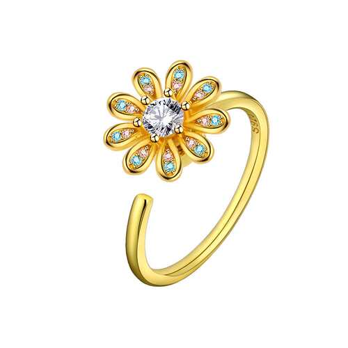 Adjustable Sunflower Spinning Ring Zircon Anxiety Ring Versa