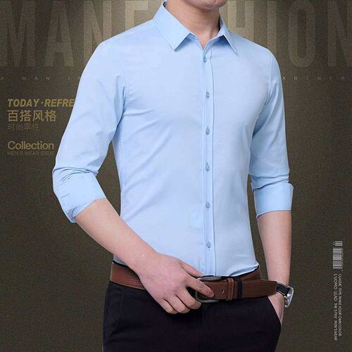 Shirt Mens Short-sleeved Non-ironing Slim-fit Anti-pleat Bu