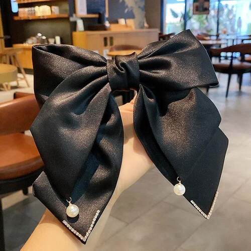 Koean Ribbon Pearl Bow Hair Clips for Women Accessories Rhin
