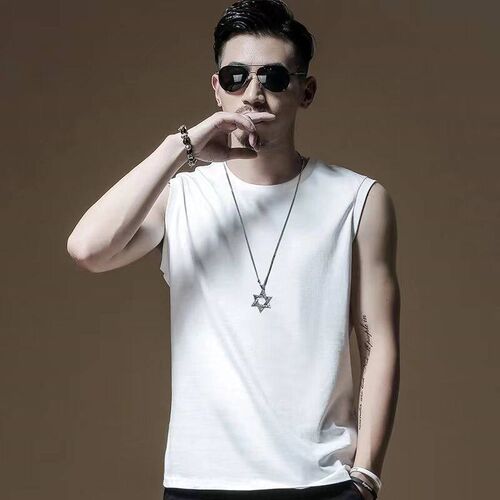 Summer Solid Color Round Neck Vest Mens Loose Waistcoat Spo