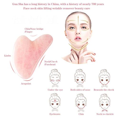 Rose Quartz Powder Crystal Jade Roller Massage Spa Pnk Face