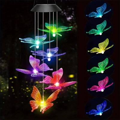 1PC Led Color Changing Butterfly Solar Wind Chimes Outdoor W