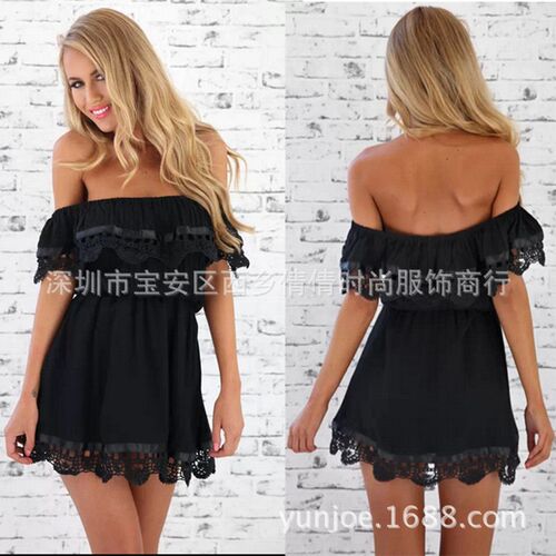 Wrap chest off shoulder stitching Dress White Lace Shawl sho