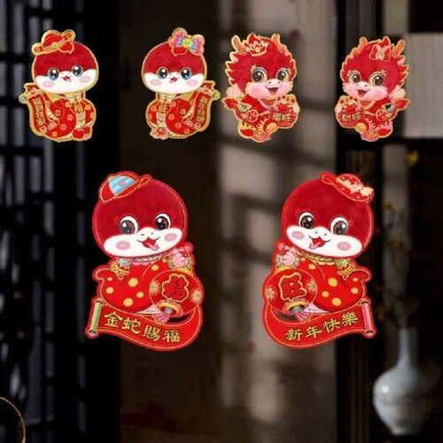 3D Snake Pattern Door Stickers Paper Cartoon Snake Year