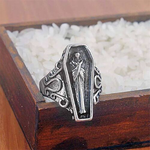 New Vintage Silver Plated Coffin Egyptian Mummy Ring Simple