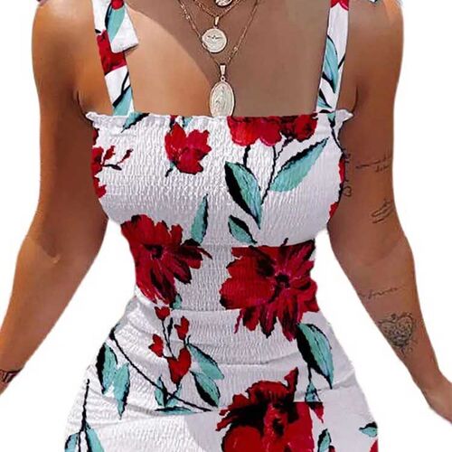Women Elastic Waist Pleated Dress Summer Sleeveless Off The