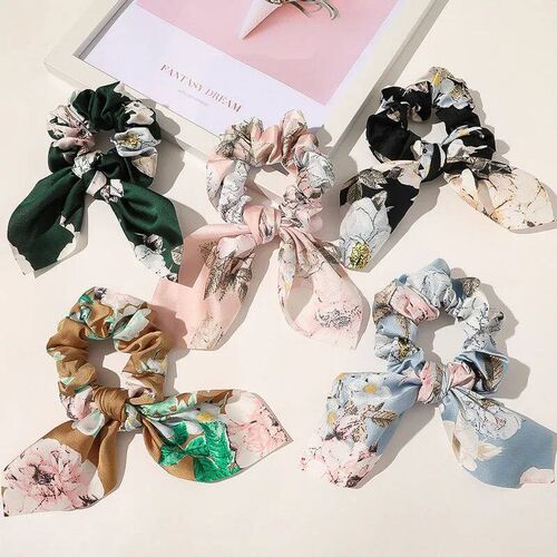 3.9 Inch Women Silk Scrunchie Elastic Hair Ties Rabbit Ears