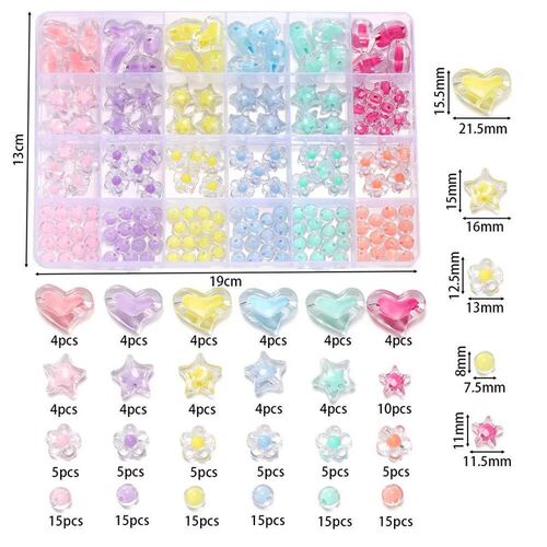 174pcs/Box Heart crylc Beads Flower Round Spacer Loose Beads
