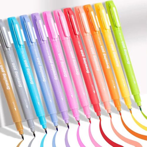 12 Pastel Colors Arts Calligraphy Brush Pen Brush Tip Marker