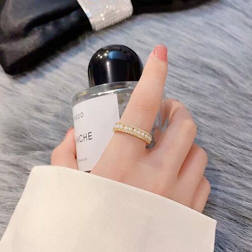 Micro-inlaid pearl ring womens opening cold fashion tempera