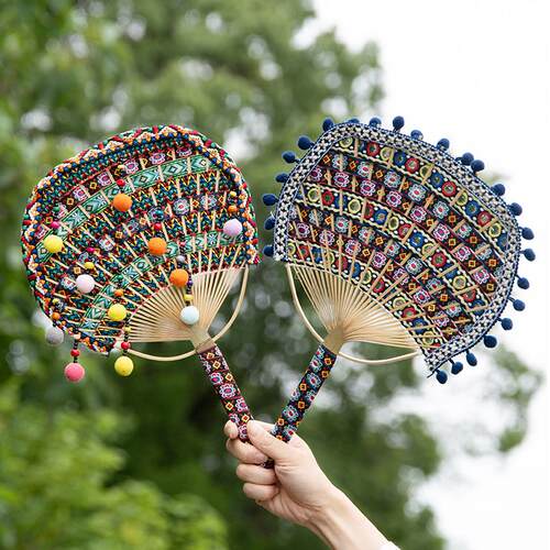 Hand woven bamboo fan DIY material bag diy材料包苗族傣族团扇