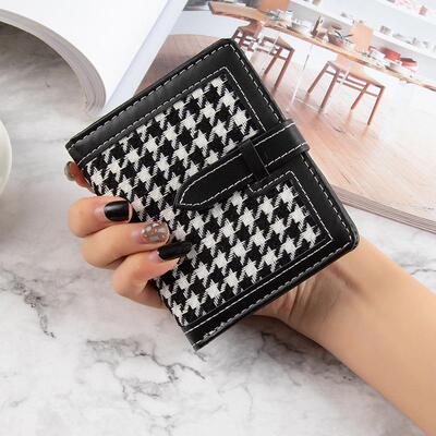 Small Wallet Women Short Simple Houndstooth Buckle Wallets R