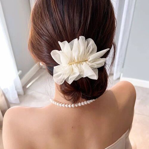 Big Spring Hair Claw Clips Women Metal Chiffon Flowers tail