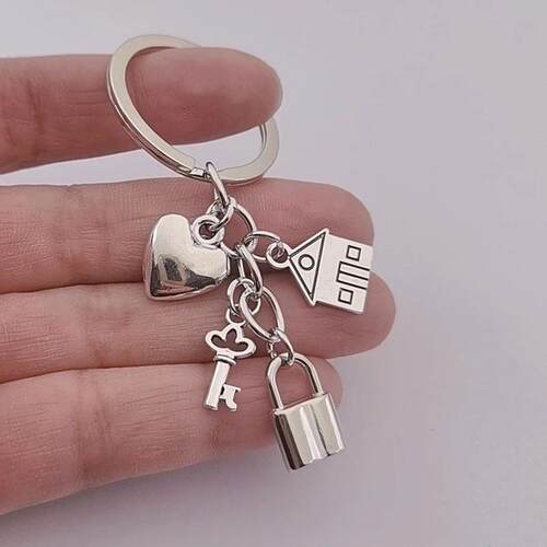 Home Keychain Heart Key And Lock Love House Key Ring Family