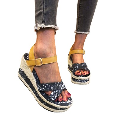 Sandals womens summer vacation fashion large wedge heels bu