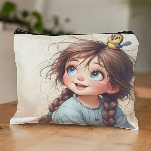 Bird Girl Print Girl Makeup Bag Cosmetic Bags Cute Women Cas