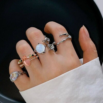 YK Crystal Rings Kpop Heart Adjustable Ring Irregular
