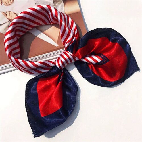 1PC Retro Women Leopard Red Striped Small Square Silk Feel S