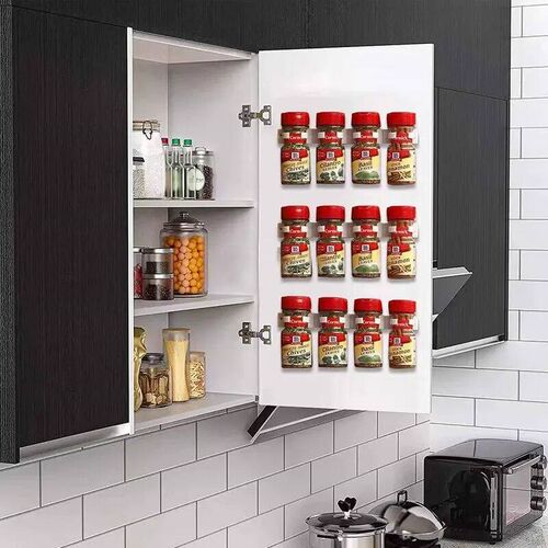 2pcs Grey Plastic Kitchen Jar Rack Wall-Mounted Adhesive Sea