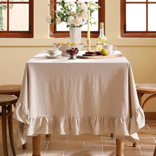 Cotton Fabric Table Cloth Washable White Tablecloth for Wedd