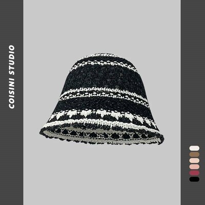 Korean Hand Crocheted Color Matching Straw Caps for Women Su