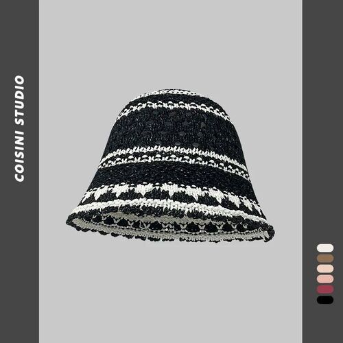 Korean Hand Crocheted Color Matching Straw Caps for Women Su