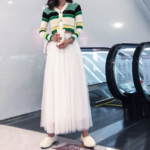 Mesh Skirt Mid-length Skirt Korean Style High Waist Slimming