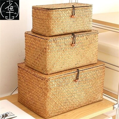 Rattan woven storage basket bamboo woven grass woven storage