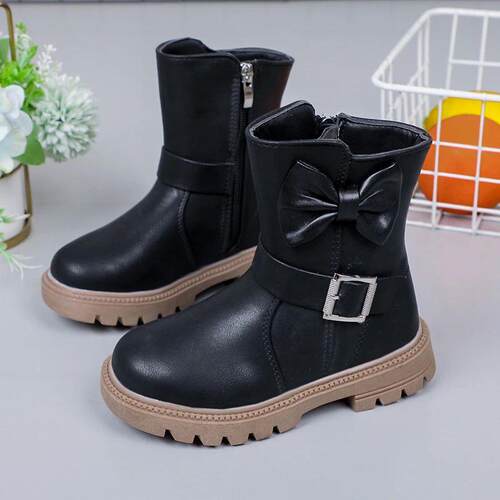 2023 Girls Boots Bow Kids Fashion Buckle Cool Solid Color To