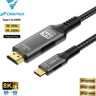 USB C to HDMI Cable 8K@60Hz 4K@120Hz Type C to HDMI-Compatib