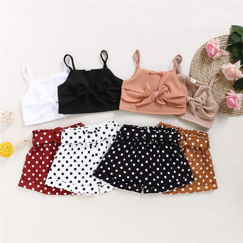 Toddler Baby Girl Clothes sets Summer Solid Color Strap Bowk
