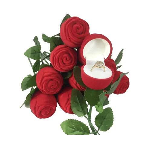 Flocked Rose Ring Box Long Root Rose Earring Ring Storage Bo