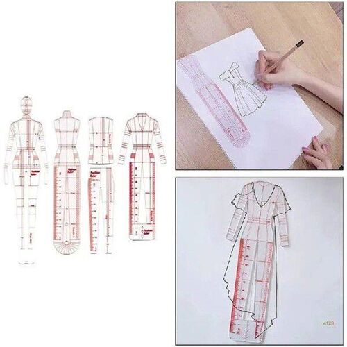 41XB 4 Pcs Mannequin Sewing Template Ruler Fashion