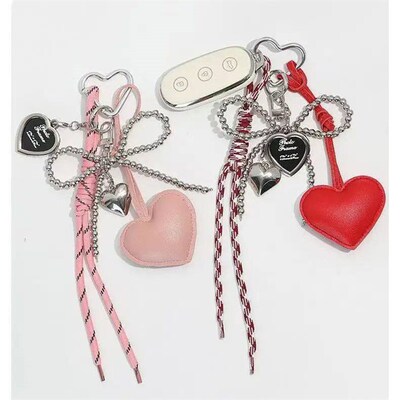 Women Bag Pendant Korean Cute Beaded Leather Heart Kawaii B