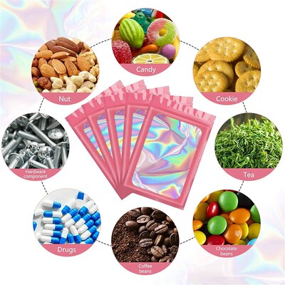 50pcs Smell Proof Mylar Bags Visible Holographic Packaging B