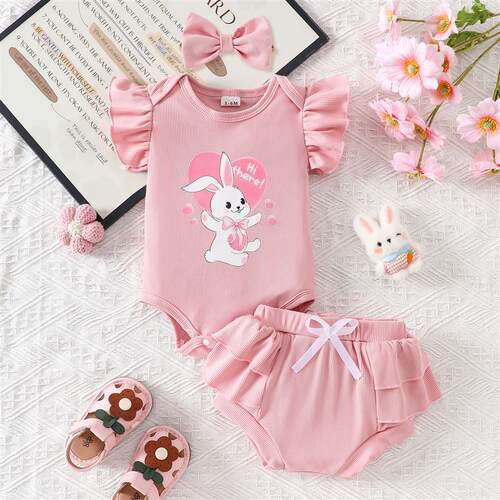 Easter Baby Girl Spring And Summer Cute Cartoon Rabbit Print