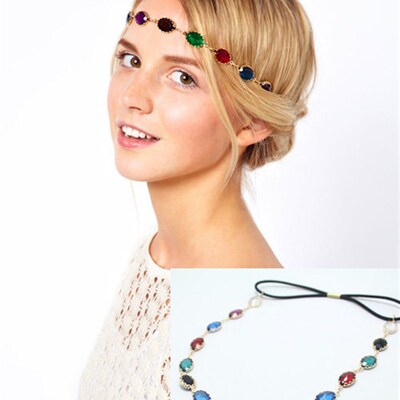 A0015 Versatile fashion boho colorful gemstone headband hair