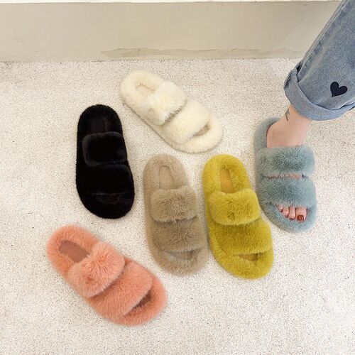 2025 Womens Outerwear Fur Shoes One-strap Double-strap Wome