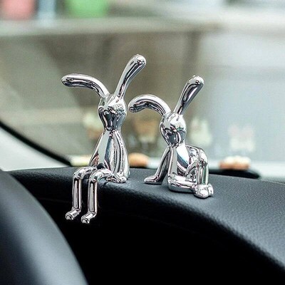 2PC Long-Eared Rabbit Ornaments y Statue Cartoon Accessories