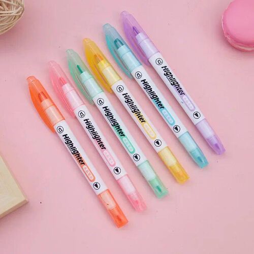 6 Colors/Set Unique Window Tip Highlighter Pen Double Head P