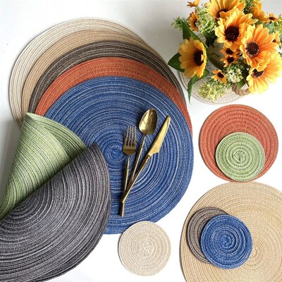 4pcs Round Table Mat Woven Ramie Placemats Anti Slip Dining