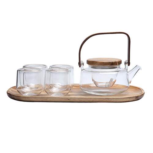 5-Piece Tea Set with Pot Glass Teapot and Cups Gift Package
