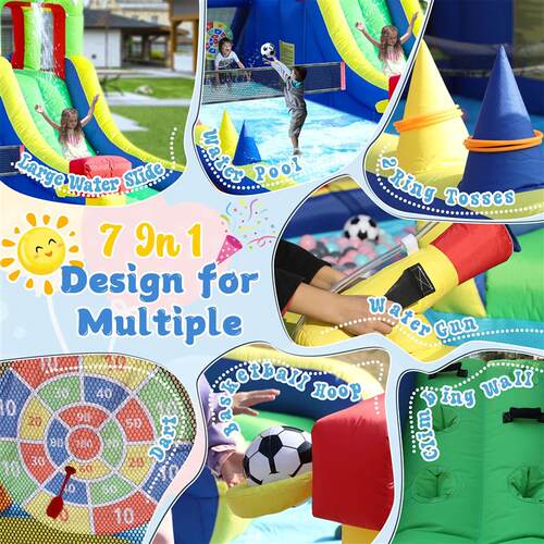 8-in-1 Crocodile Inflatable Water Slide Park for Kids Backya