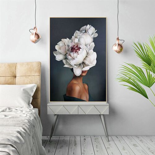 Modern Figure Lady Head Flower Picture Home Decor Nordic Can