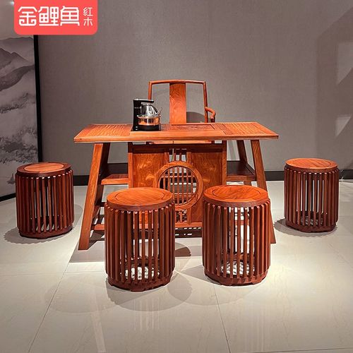 金鲤鱼 缅甸花梨红木家具大果紫檀1.2米小茶台 阳台实木茶桌