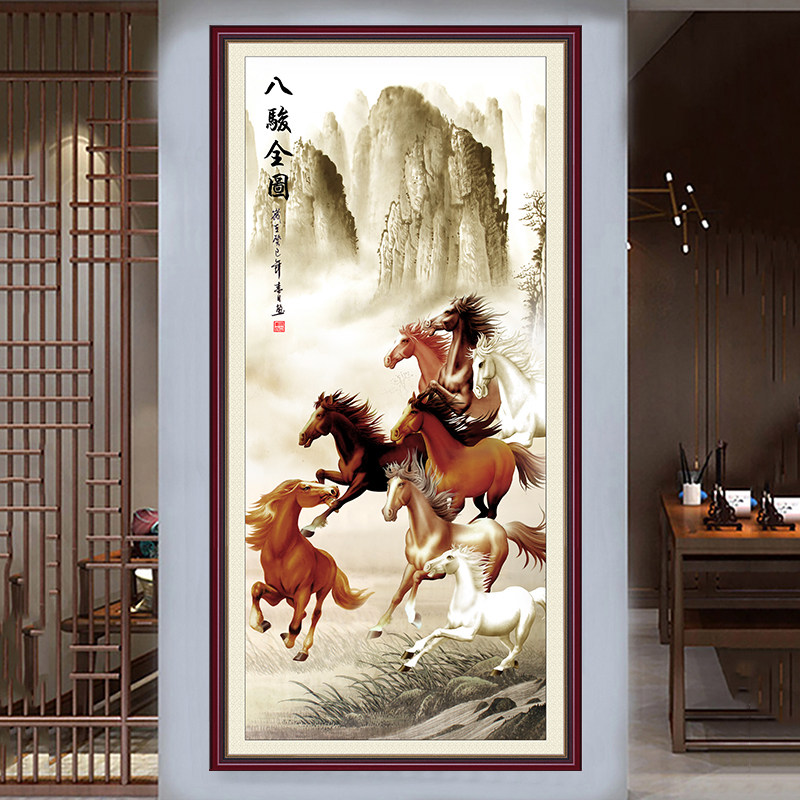 马到成功自粘入户玄关装饰画墙贴中式山水情风景墙壁贴纸画八骏图,家居饰品,现代装饰画,淘宝优惠券,粉丝福利购,淘宝优惠卷