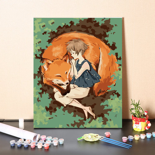 数字油画diy填充动物狐狸解闷手工填色画画风景客厅装饰油彩挂画