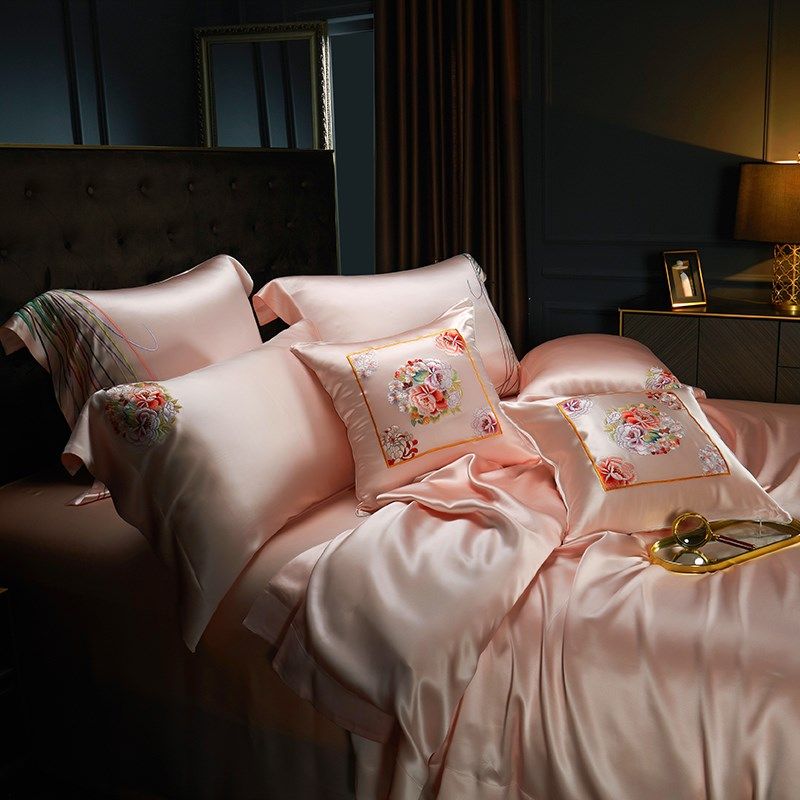 重磅真丝四件姆米重工手刺绣苏绣100%桑蚕丝奢华别墅被床品,床上用品,床品套件/四件套/多件套,淘宝优惠券,粉丝福利购,淘宝优惠卷