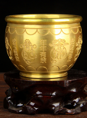 铜缸摆件 铜聚宝盆缸摆件 招字缸 鱼缸 财缸 铜烟缸摆件