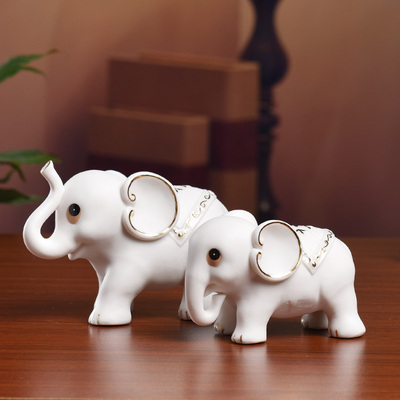 东方泥土陶瓷吉象如意象一对摆件 家居客厅电视柜装饰小象工艺品